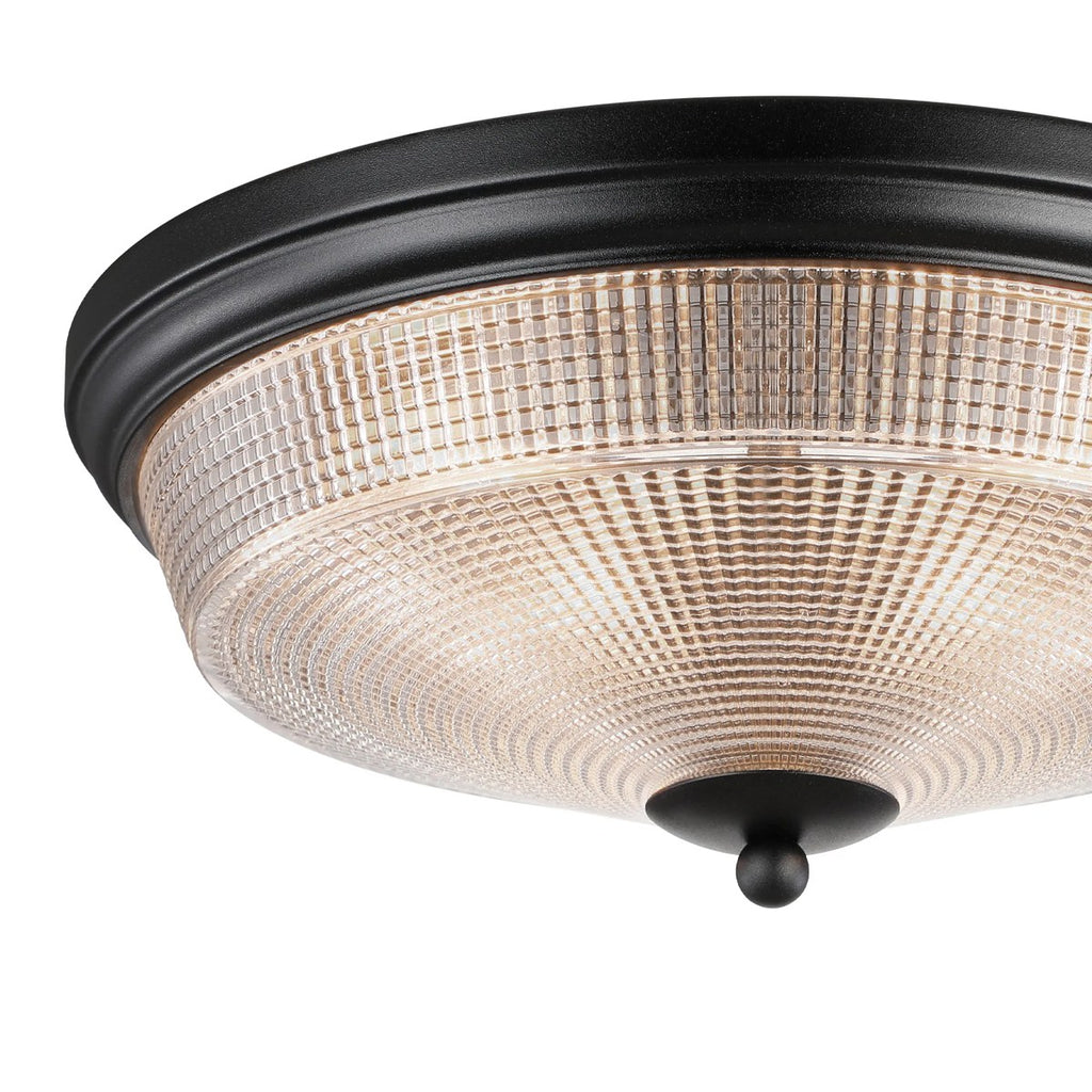 Regent Lourdes 2 Light 340mm Flush Ceiling Light - Satin Black / Clear