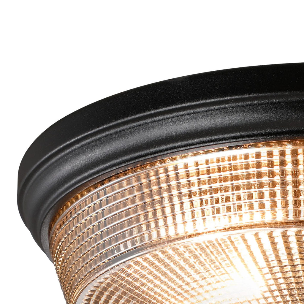 Regent Lourdes 2 Light 340mm Flush Ceiling Light - Satin Black / Smoke