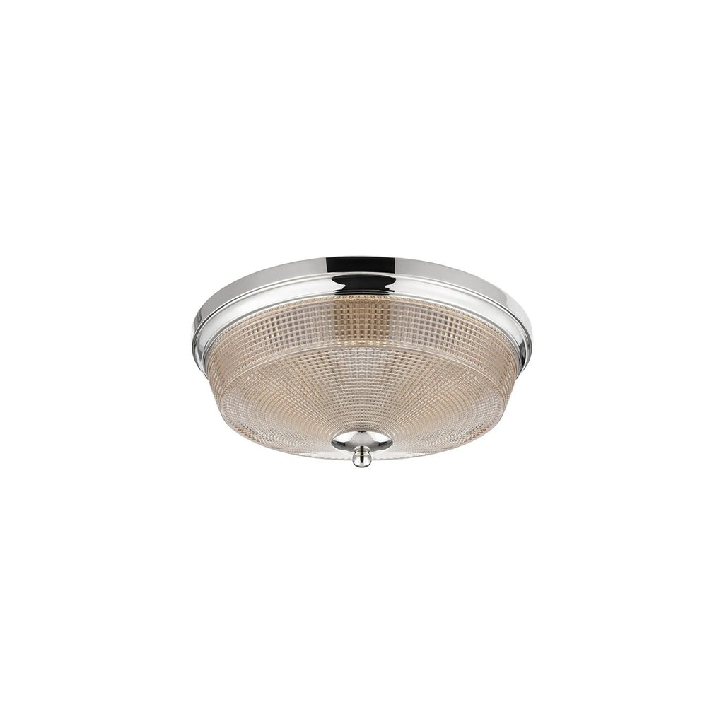 Regent Lourdes 2 Light 340mm Flush Ceiling Light - Polished Nickel / Amber