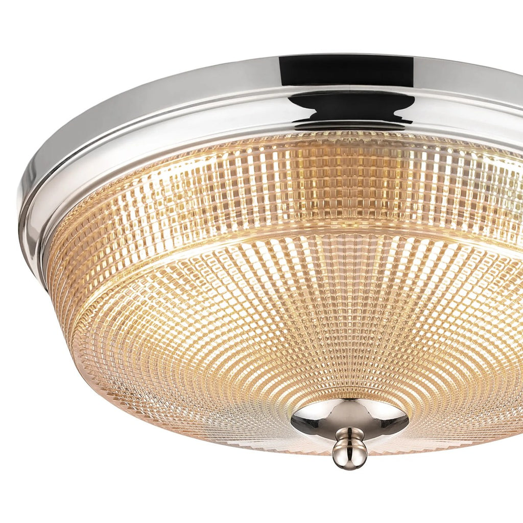 Regent Lourdes 2 Light 340mm Flush Ceiling Light - Polished Nickel / Amber