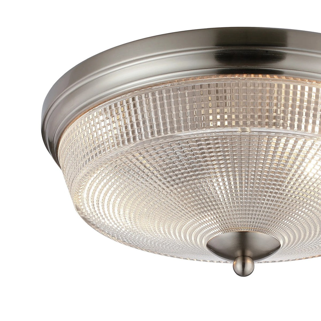 Regent Lourdes 2 Light 340mm Flush Ceiling Light - Satin Nickel / Clear
