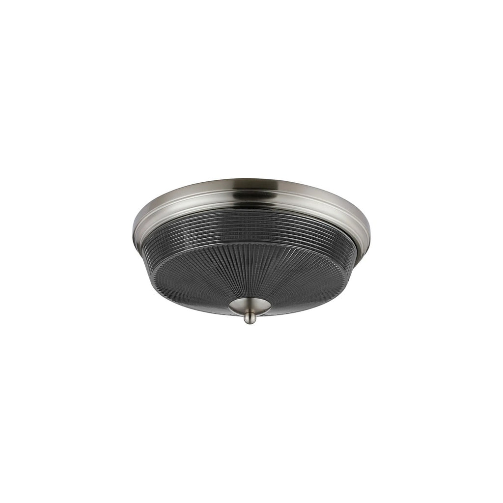 Regent Lourdes 2 Light 340mm Flush Ceiling Light - Satin Nickel / Smoke