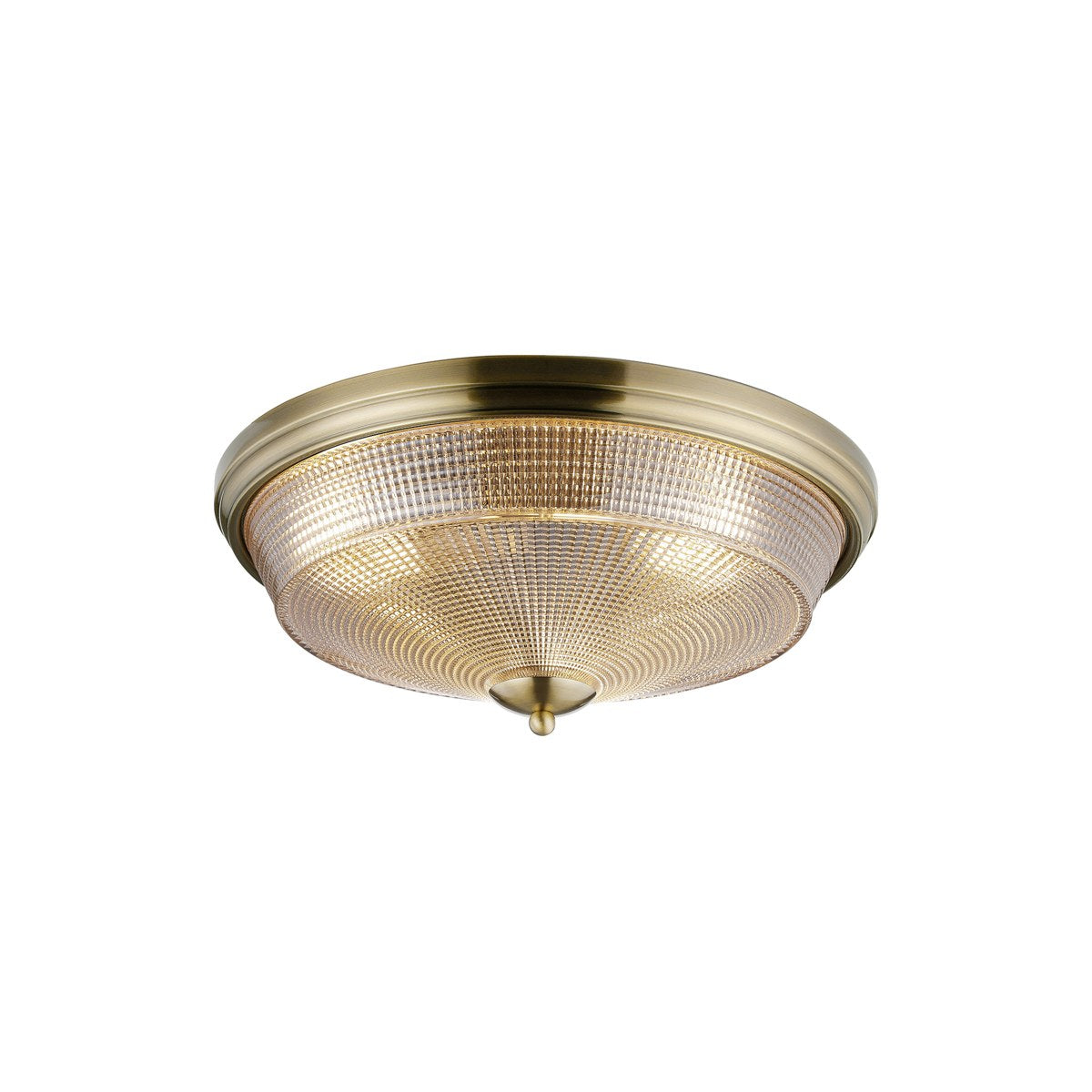 Regent Lourdes 3 Light 438mm E27 Flush Ceiling Light - Antique Brass / Amber