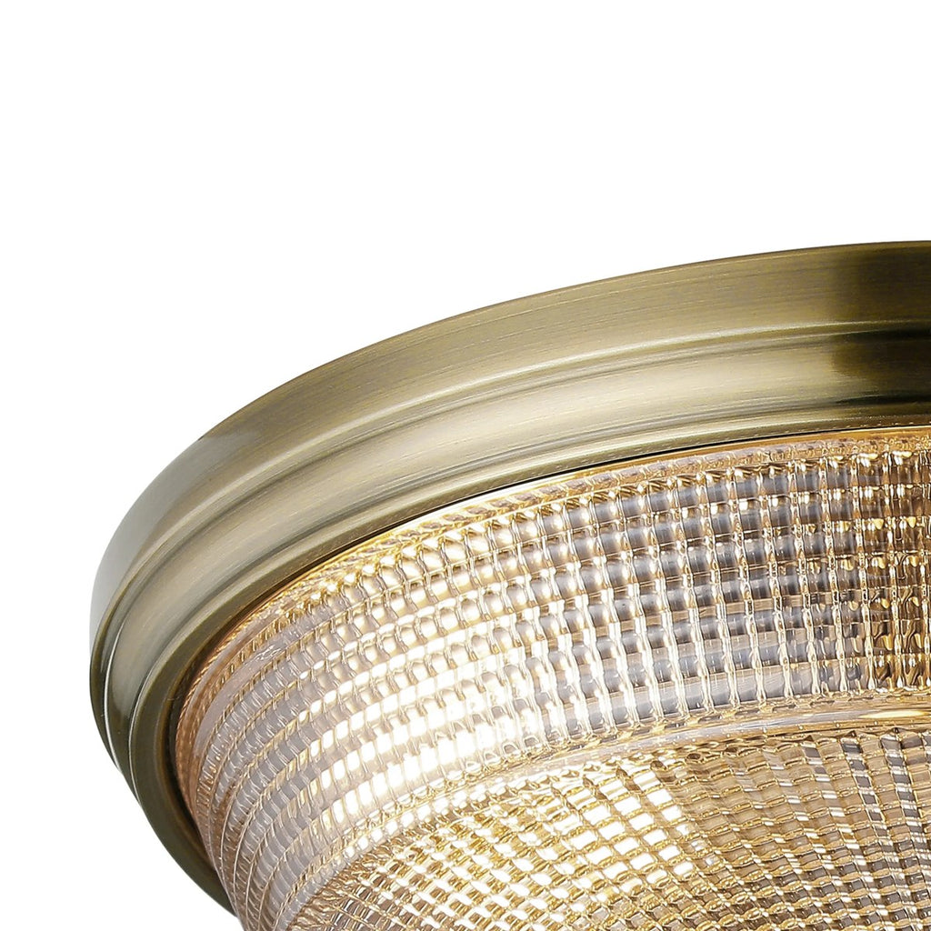 Regent Lourdes 3 Light 438mm E27 Flush Ceiling Light - Antique Brass / Amber