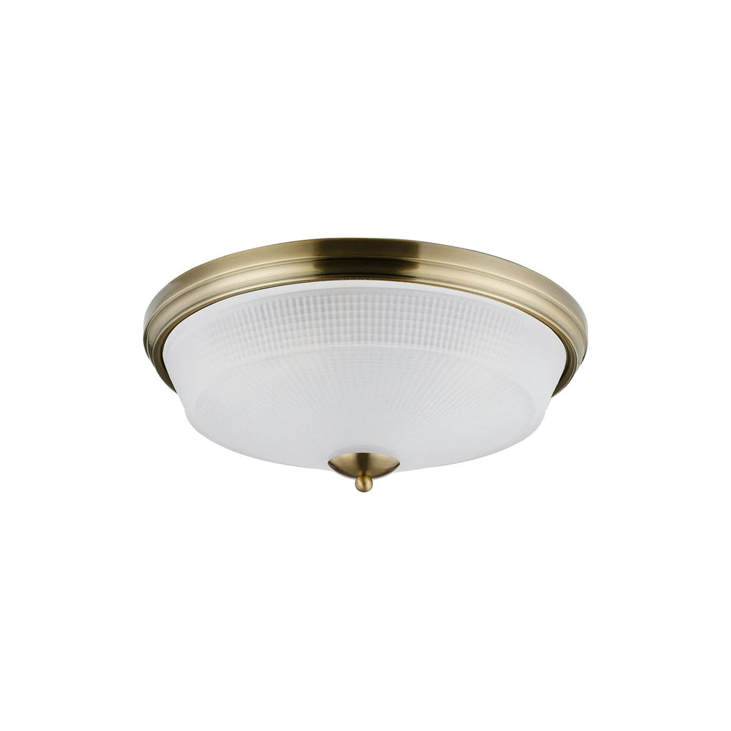 Regent Lourdes 3 Light 438mm E27 Flush Ceiling Light - Antique Brass / Frosted