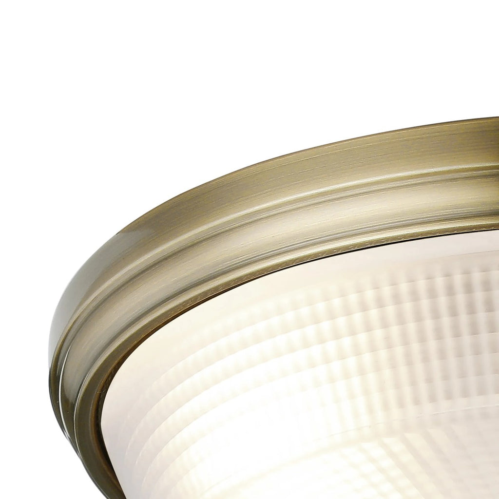 Regent Lourdes 3 Light 438mm E27 Flush Ceiling Light - Antique Brass / Frosted