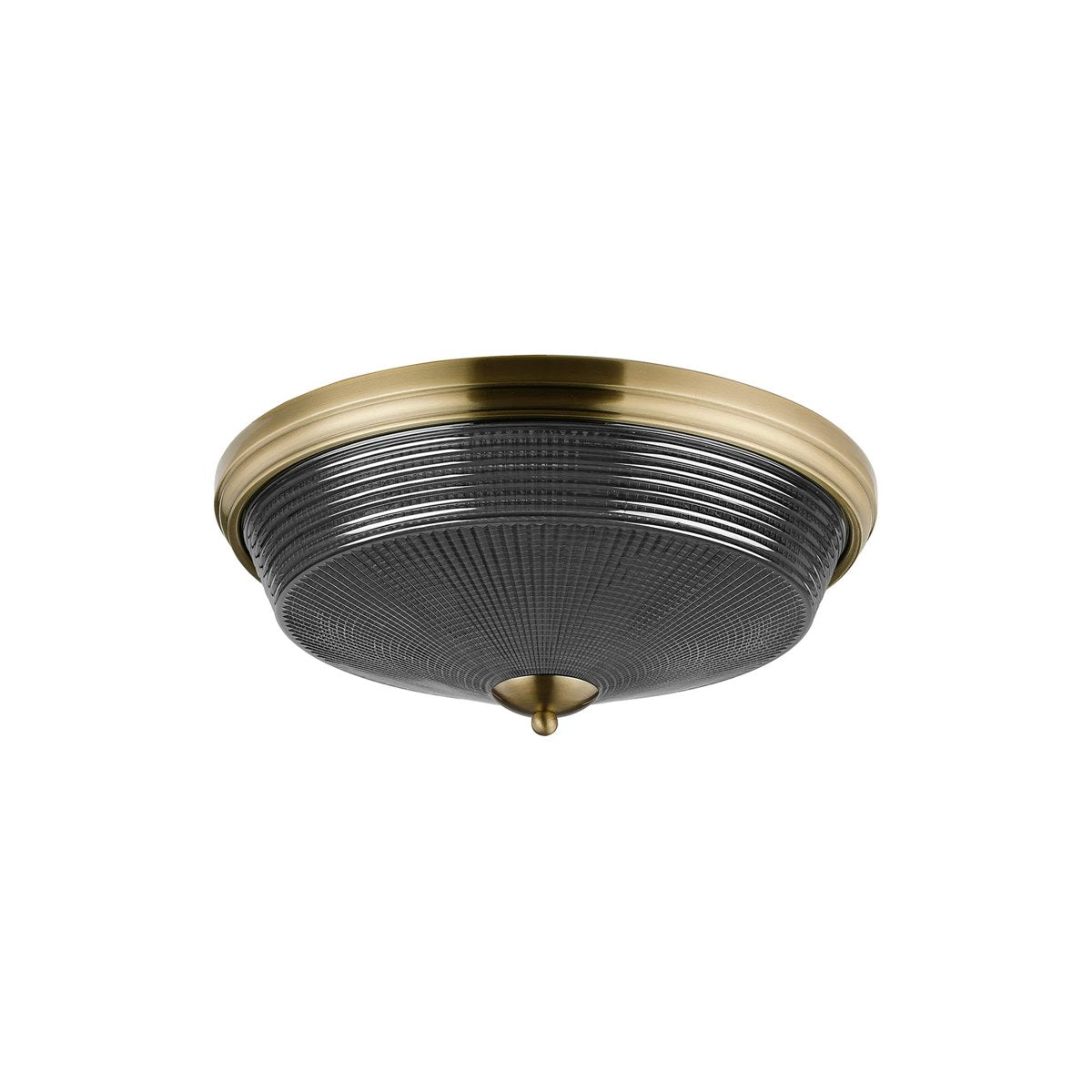 Regent Lourdes 3 Light 438mm E27 Flush Ceiling Light - Antique Brass / Smoke