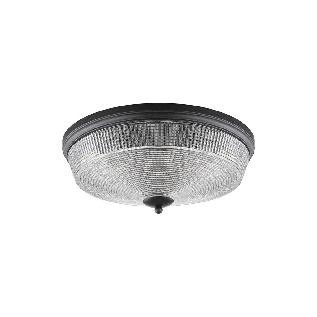 Regent Lourdes 3 Light 438mm E27 Flush Ceiling Light - Satin Black / Clear