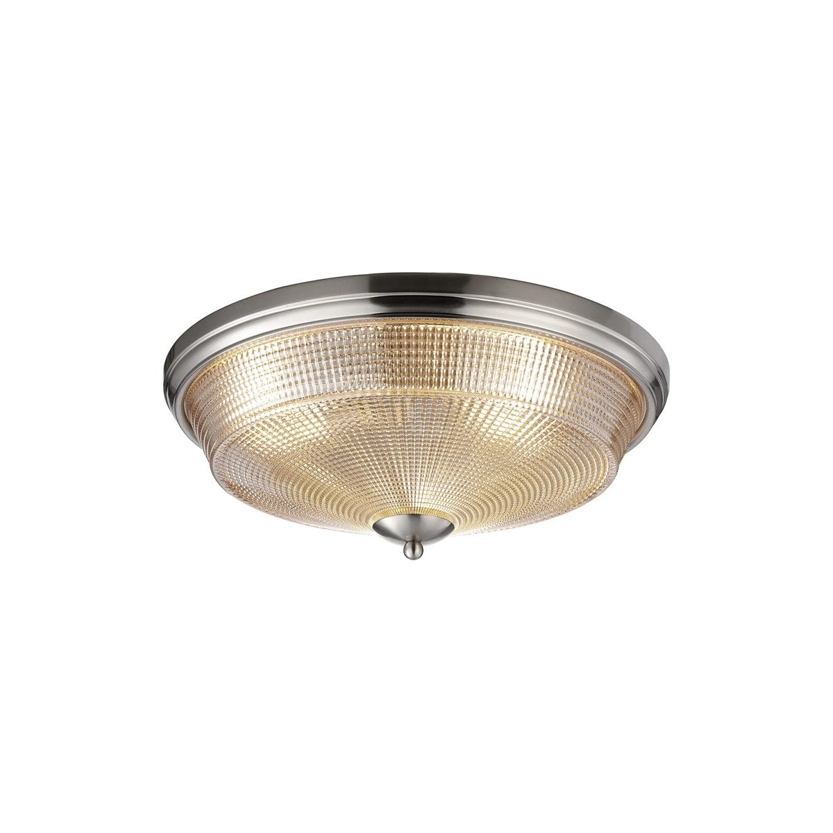 Regent Lourdes 3 Light 438mm E27 Flush Ceiling Light - Satin Nickel / Amber