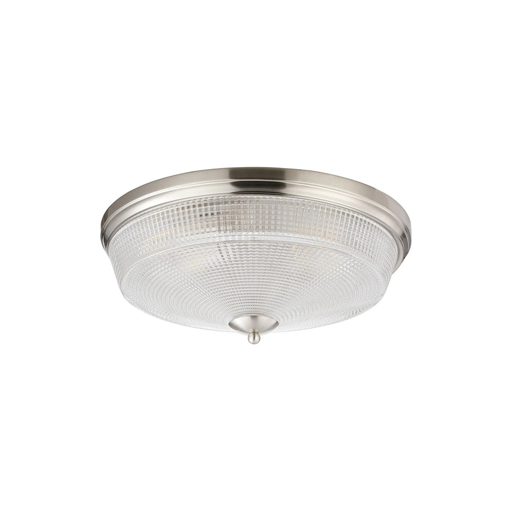 Regent Lourdes 3 Light 438mm E27 Flush Ceiling Light - Satin Nickel / Clear