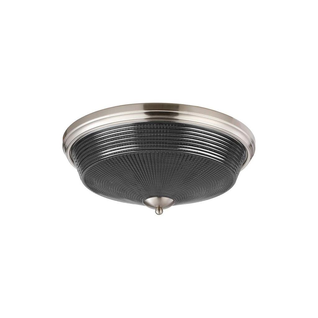 Regent Lourdes 3 Light 438mm E27 Flush Ceiling Light - Satin Nickel / Smoke