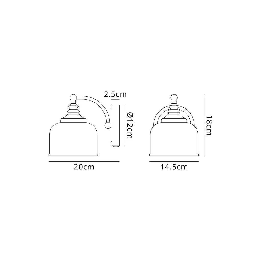Regent Lourdes Switched Wall Light 180mm High - dimensions