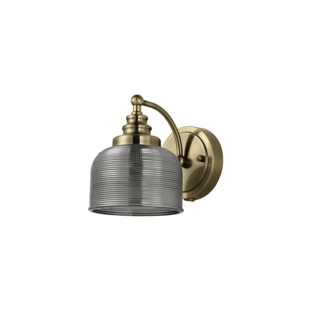 Regent Lourdes Switched Wall Light 180mm High - Antique Brass / Smoke