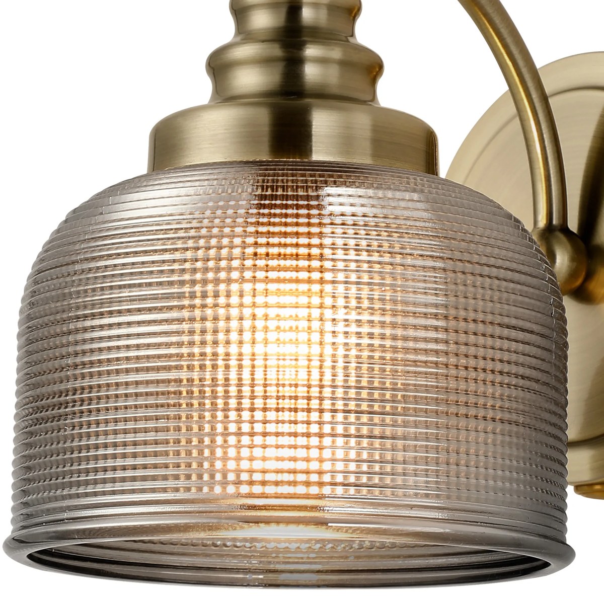 Regent Lourdes Switched Wall Light 180mm High - Antique Brass / Smoke