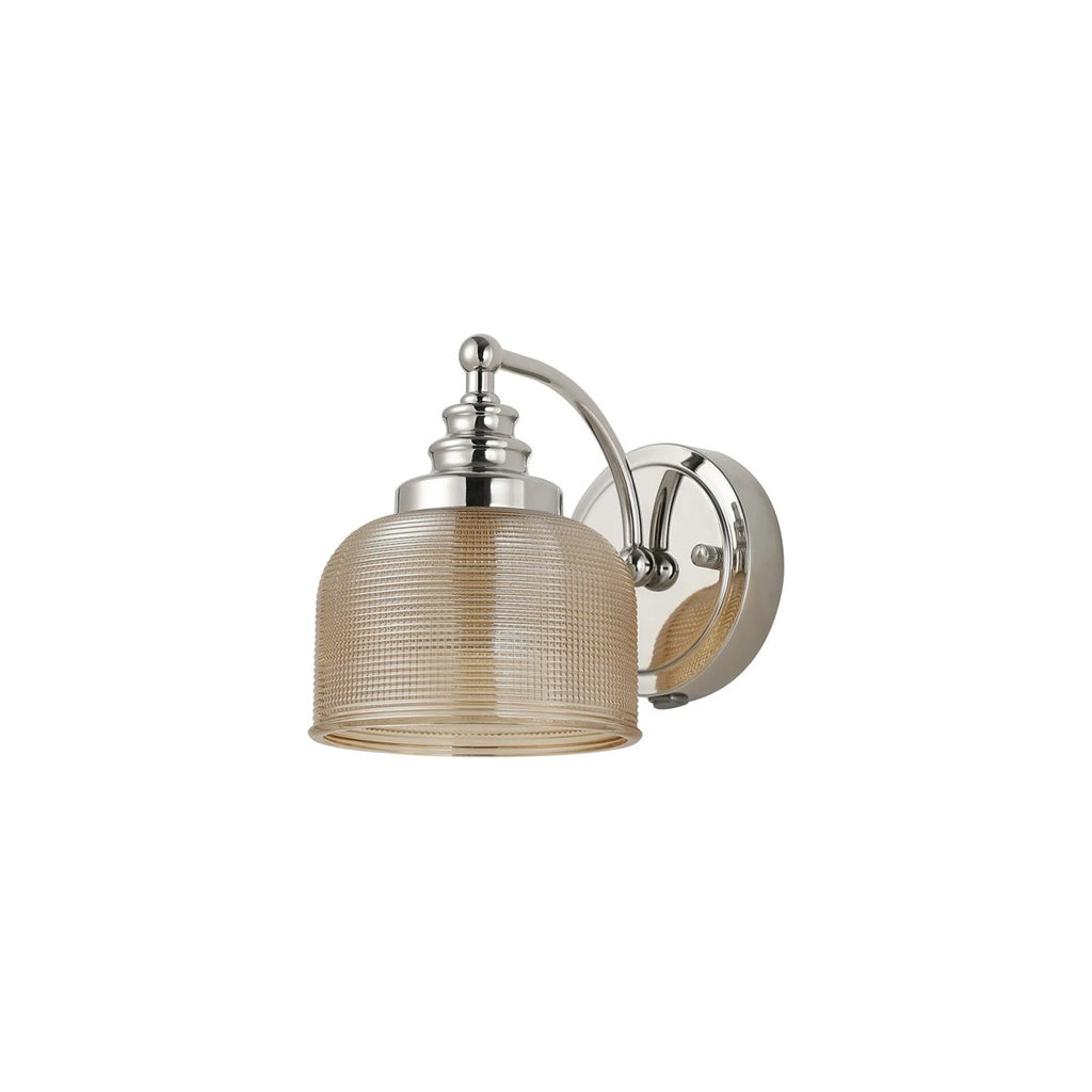 Regent Lourdes Switched Wall Light 180mm High - Polished Nickel / Amber