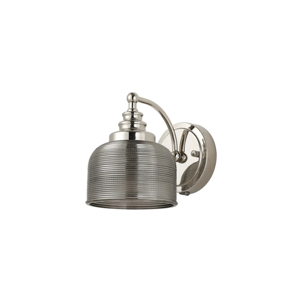 Regent Lourdes Switched Wall Light 180mm High - Polished Nickel / Smoke