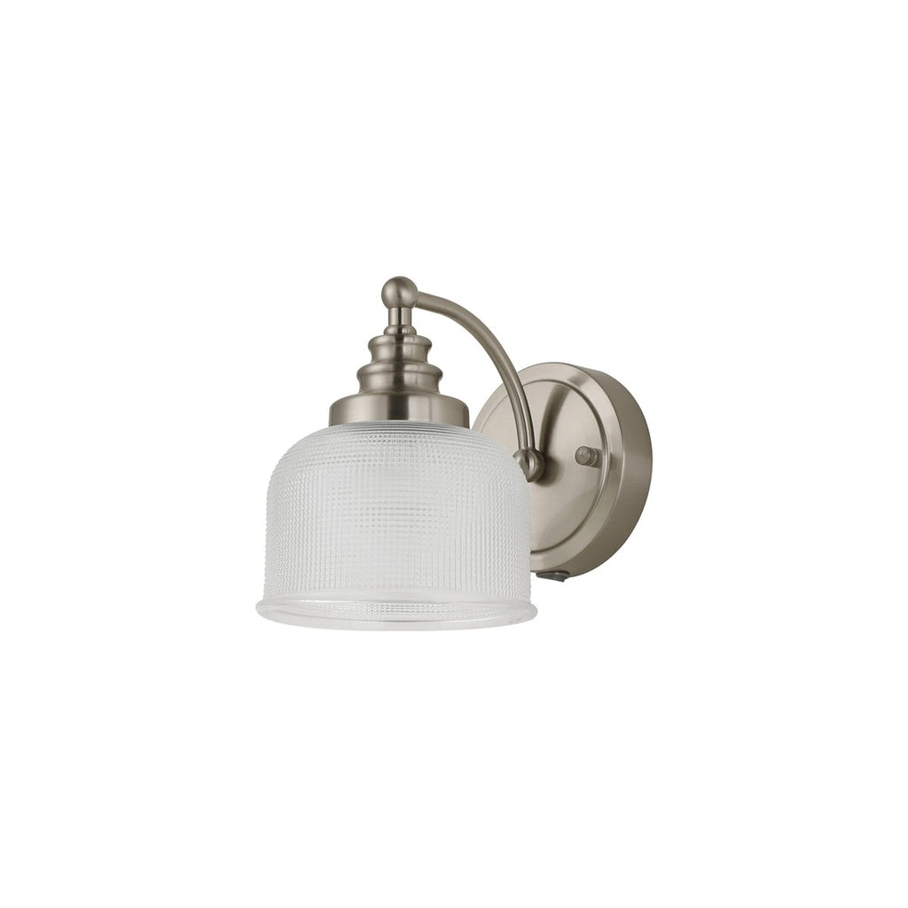 Regent Lourdes Switched Wall Light 180mm High - Satin Nickel / Clear