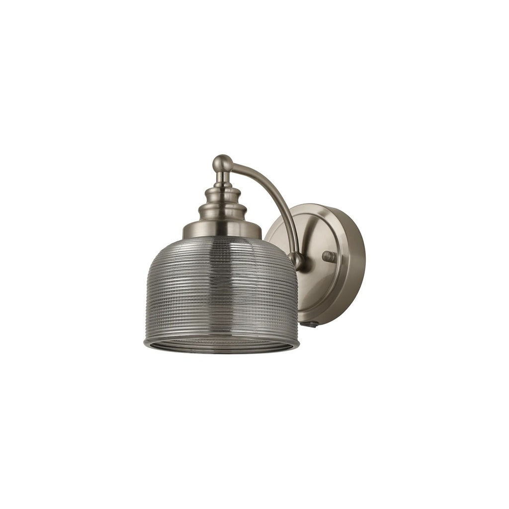 Regent Lourdes Switched Wall Light 180mm High - Satin Nickel / Smoke