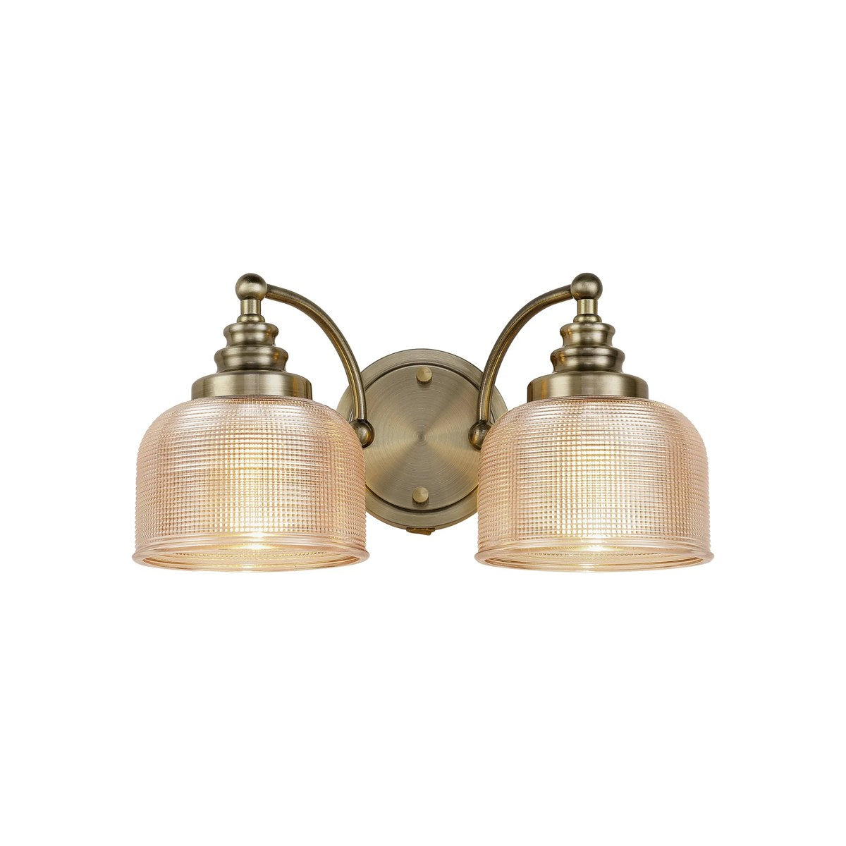 Regent Lourdes 2 Light Switched Double Wall Light 340mm - Antique Brass / Amber
