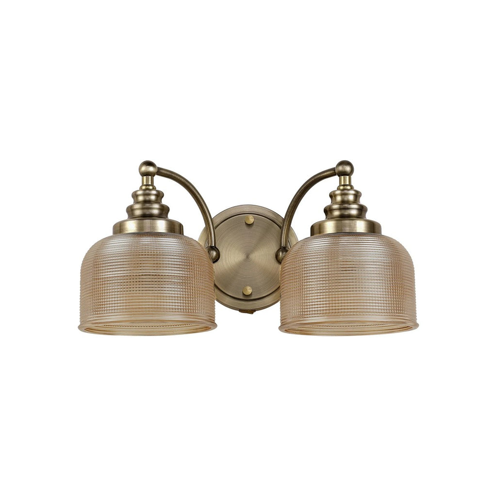 Regent Lourdes 2 Light Switched Double Wall Light 340mm - Antique Brass / Amber