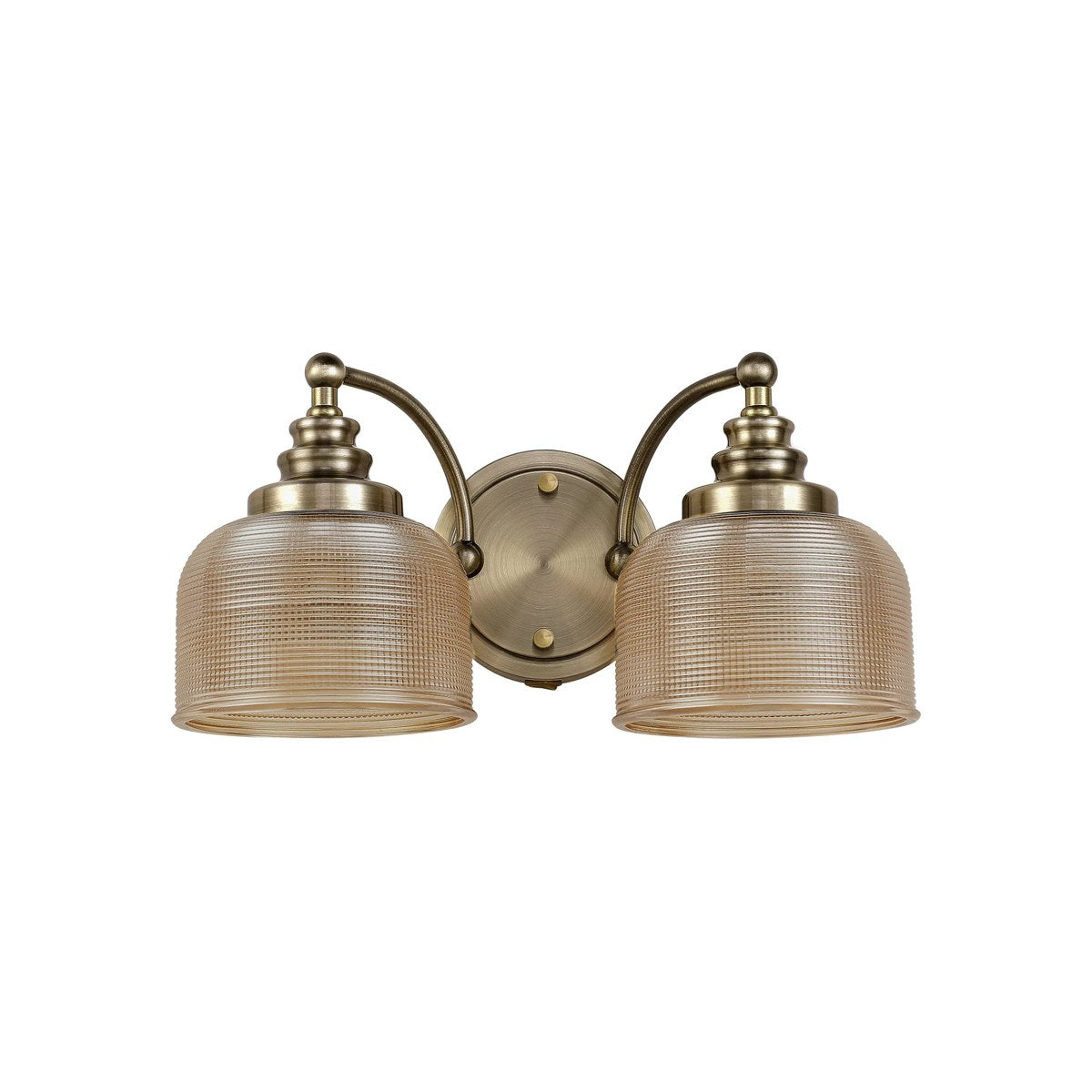 Regent Lourdes 2 Light Switched Double Wall Light 340mm - Antique Brass / Amber