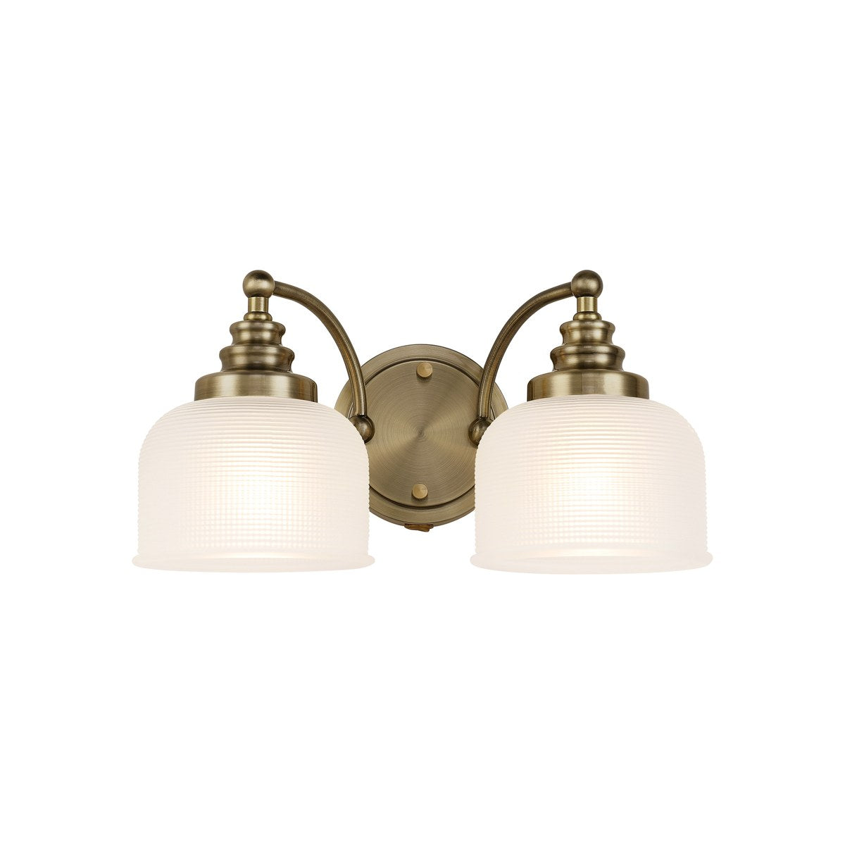 Regent Lourdes 2 Light Switched Double Wall Light 340mm - Antique Brass / Frosted