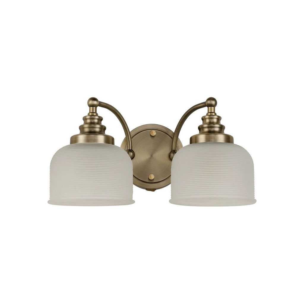Regent Lourdes 2 Light Switched Double Wall Light 340mm - Antique Brass / Frosted