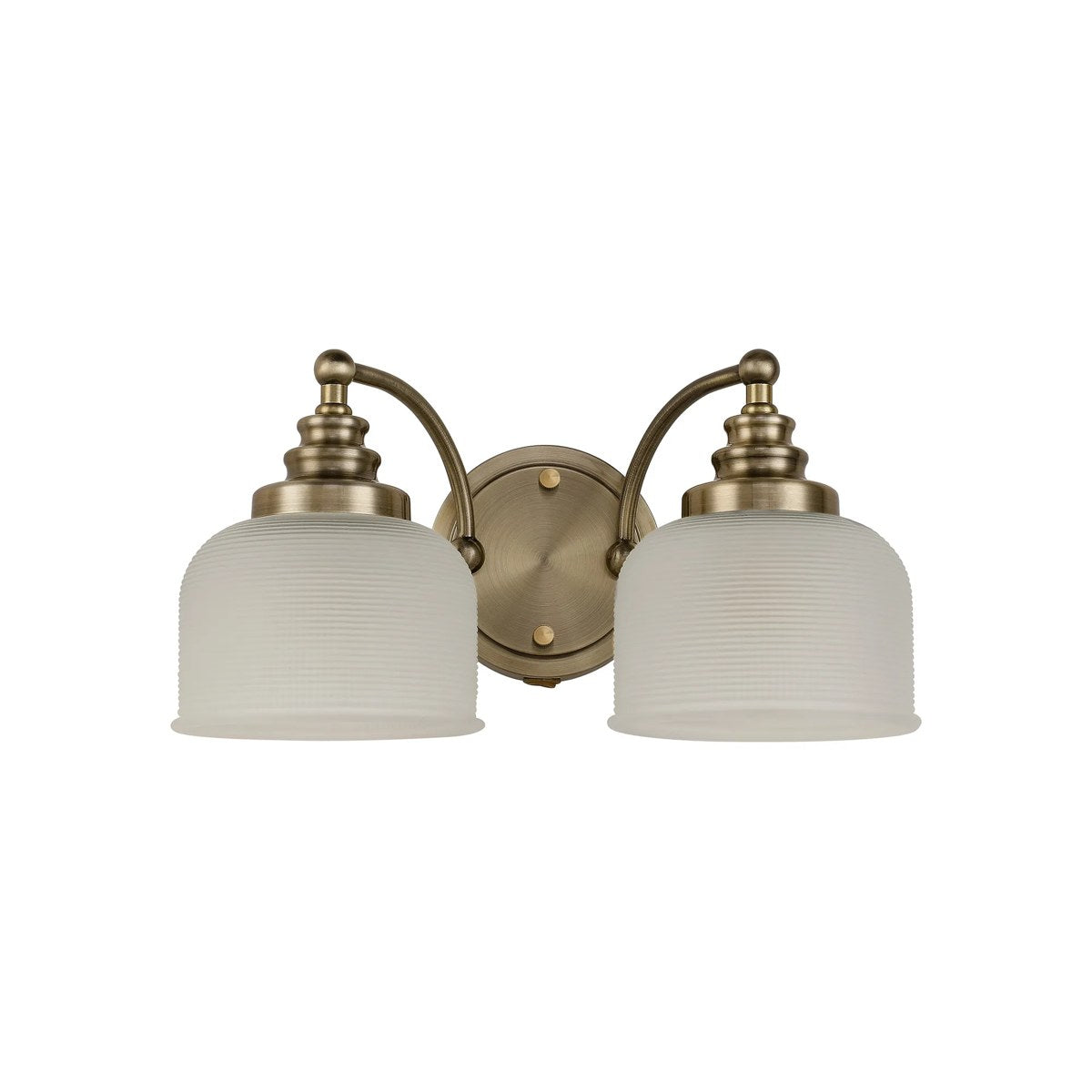 Regent Lourdes 2 Light Switched Double Wall Light 340mm - Antique Brass / Frosted