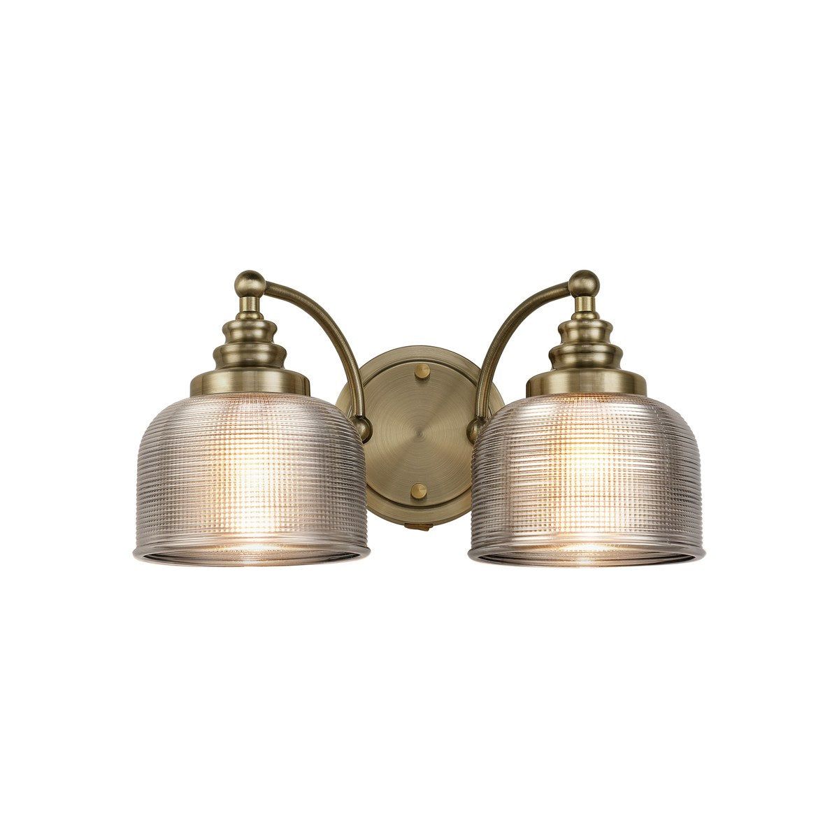 Regent Lourdes 2 Light Switched Double Wall Light 340mm - Antique Brass / Smoke