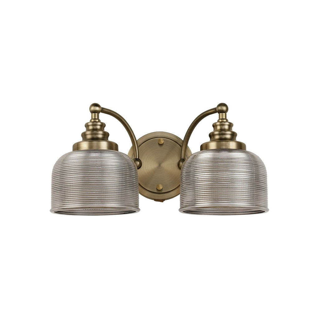 Regent Lourdes 2 Light Switched Double Wall Light 340mm - Antique Brass / Smoke