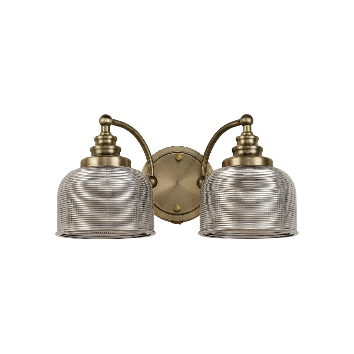 Regent Lourdes 2 Light Switched Double Wall Light 340mm - Antique Brass / Smoke