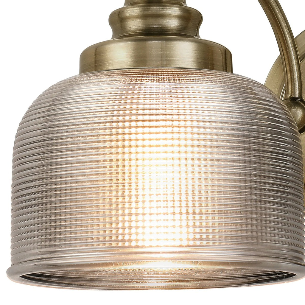 Regent Lourdes 2 Light Switched Double Wall Light 340mm - Antique Brass / Smoke