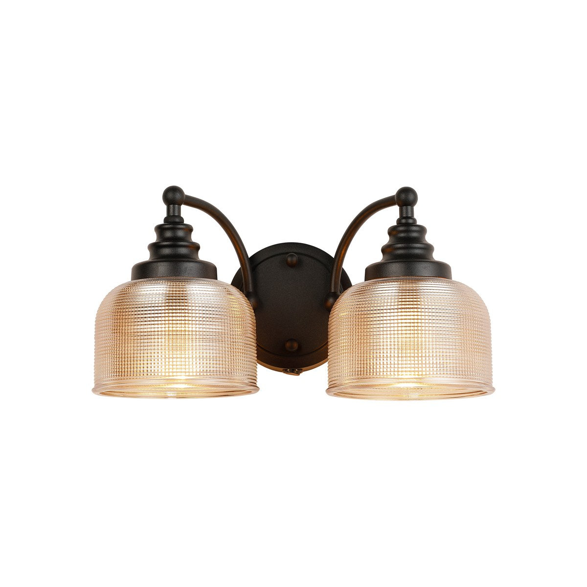 Regent Lourdes 2 Light Switched Double Wall Light 340mm - Satin Black / Amber