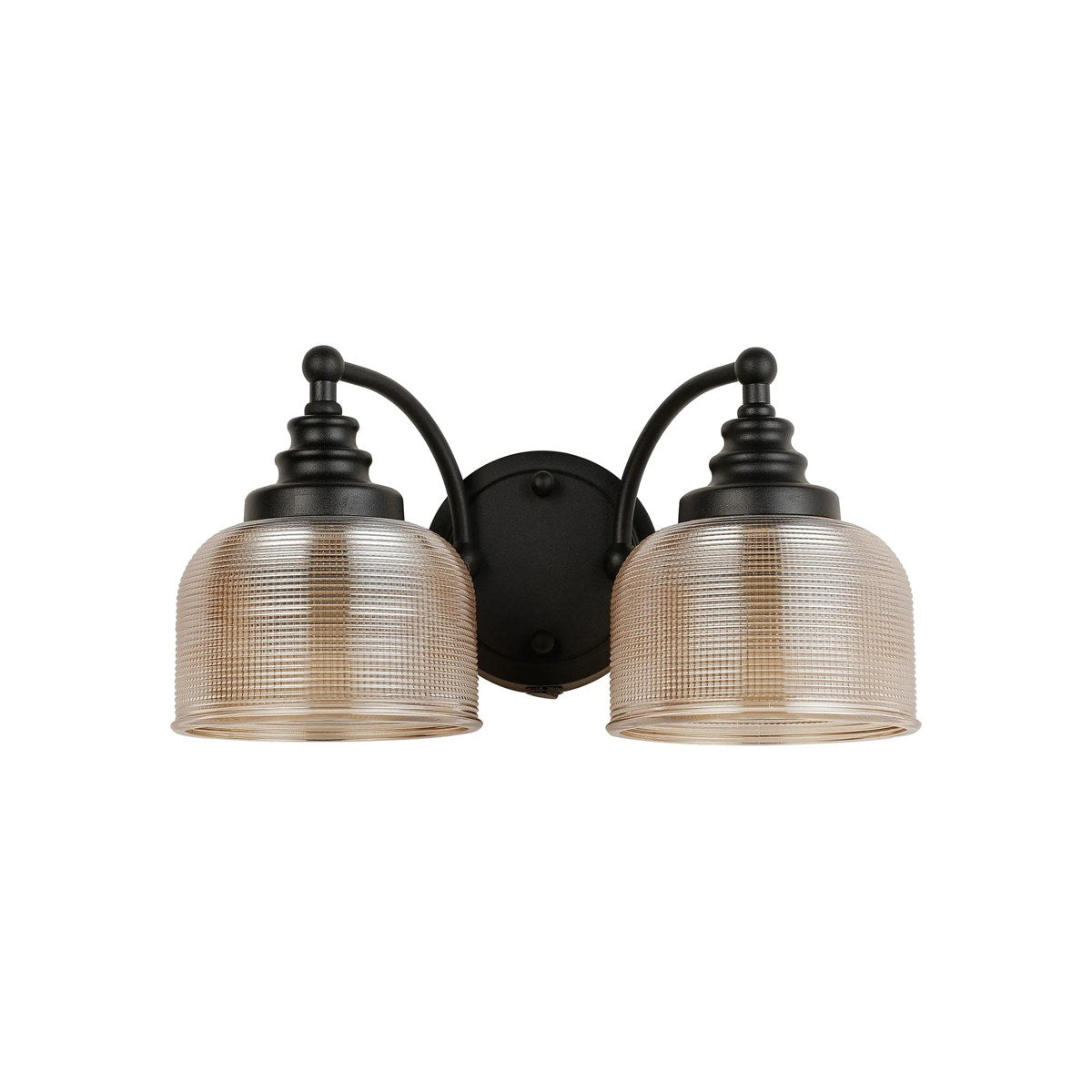 Regent Lourdes 2 Light Switched Double Wall Light 340mm - Satin Black / Amber