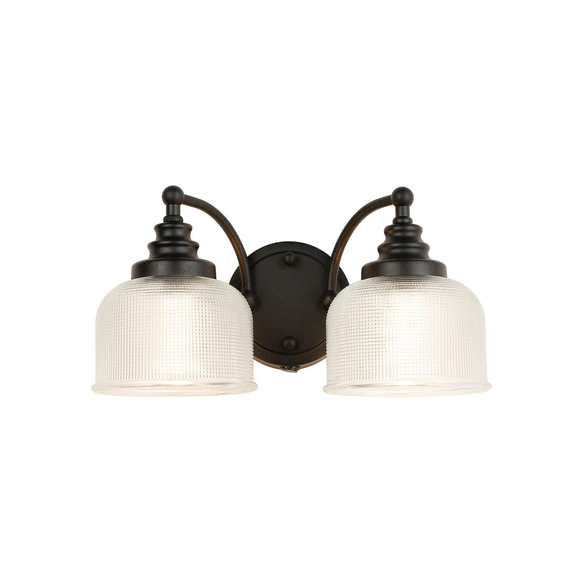 Regent Lourdes 2 Light Switched Double Wall Light 340mm - Satin Black / Clear