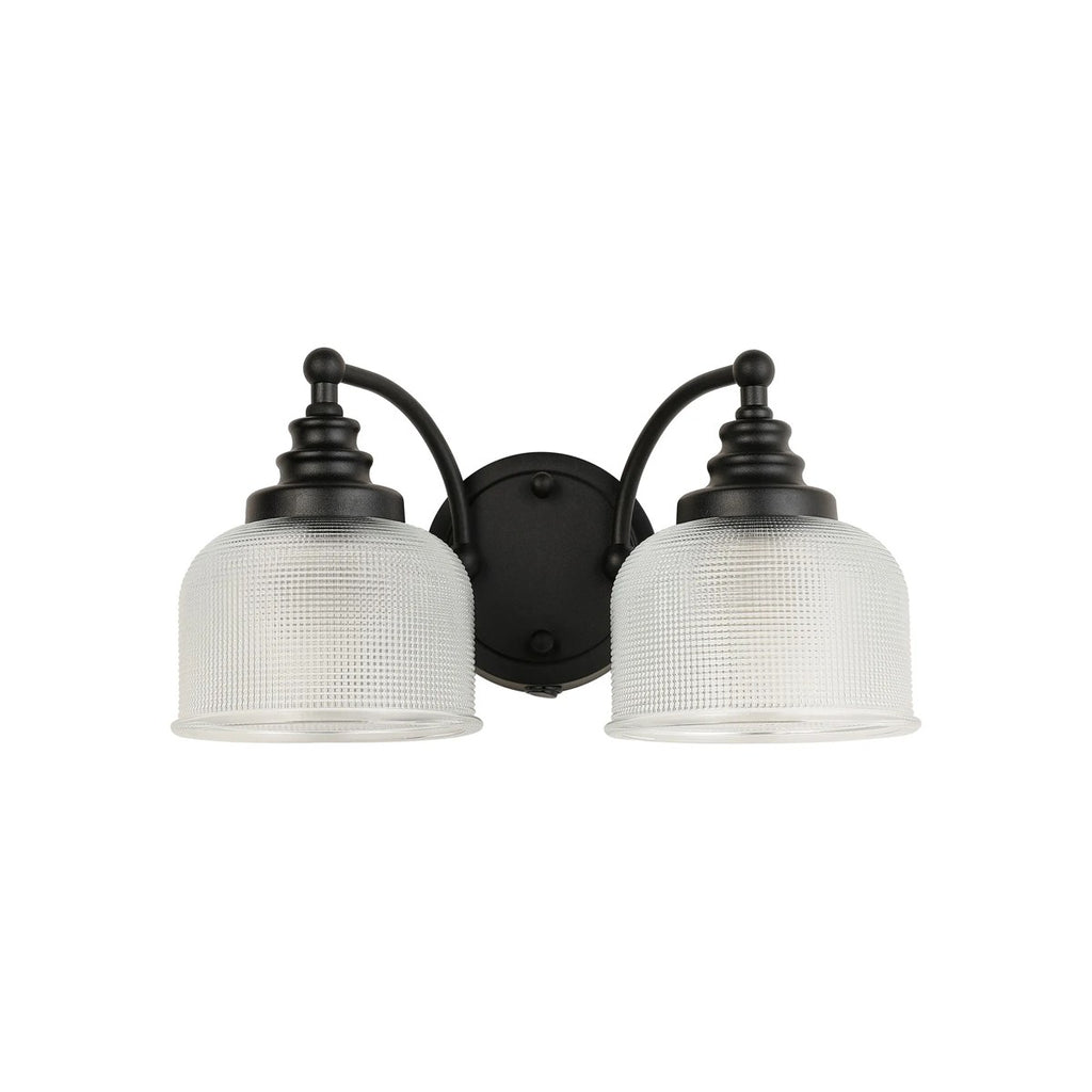 Regent Lourdes 2 Light Switched Double Wall Light 340mm - Satin Black / Clear