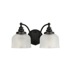 Regent Lourdes 2 Light Switched Double Wall Light 340mm - Satin Black / Clear