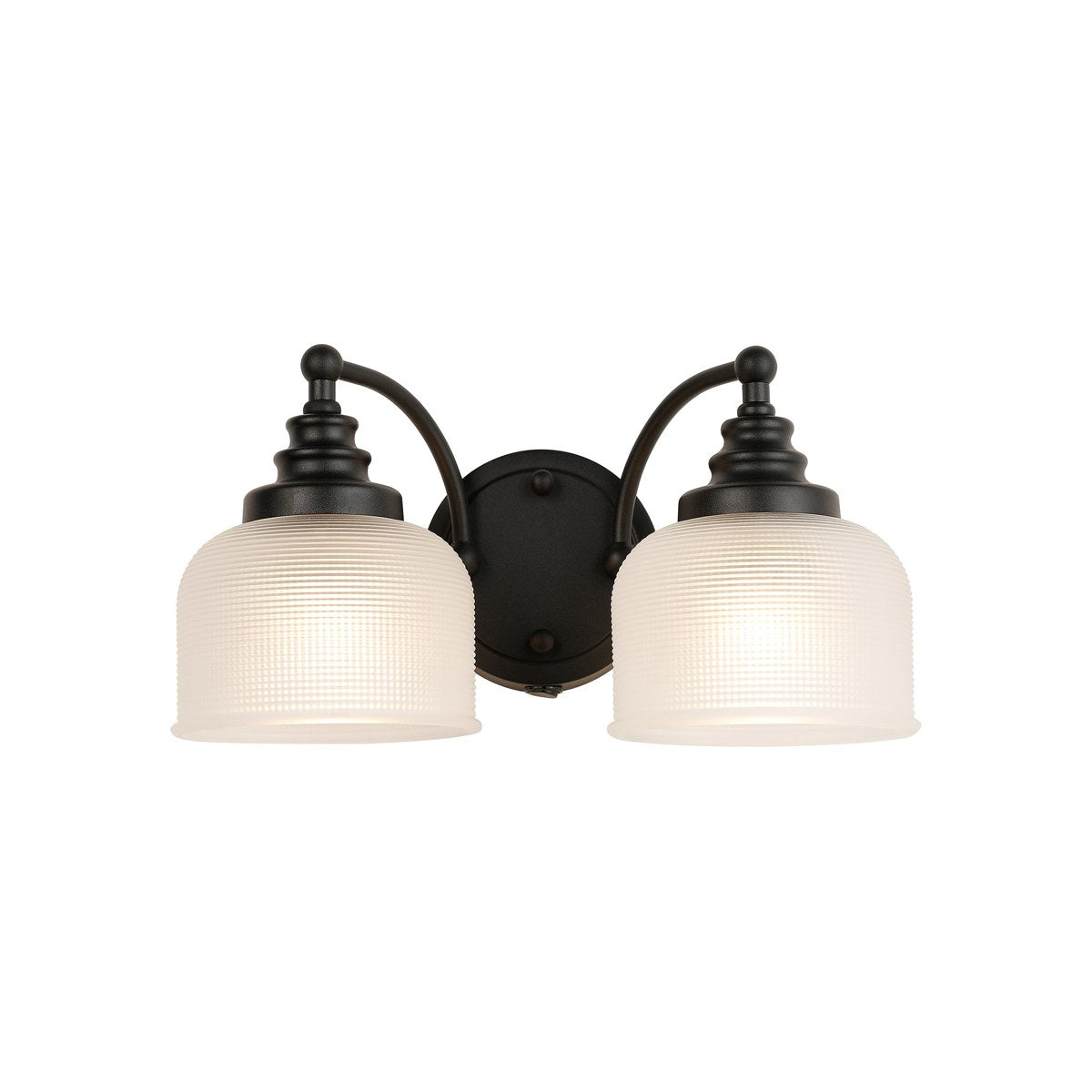 Regent Lourdes 2 Light Switched Double Wall Light 340mm - Satin Black / Frosted