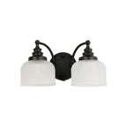 Regent Lourdes 2 Light Switched Double Wall Light 340mm - Satin Black / Frosted