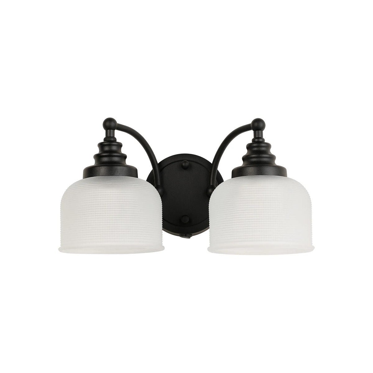 Regent Lourdes 2 Light Switched Double Wall Light 340mm - Satin Black / Frosted
