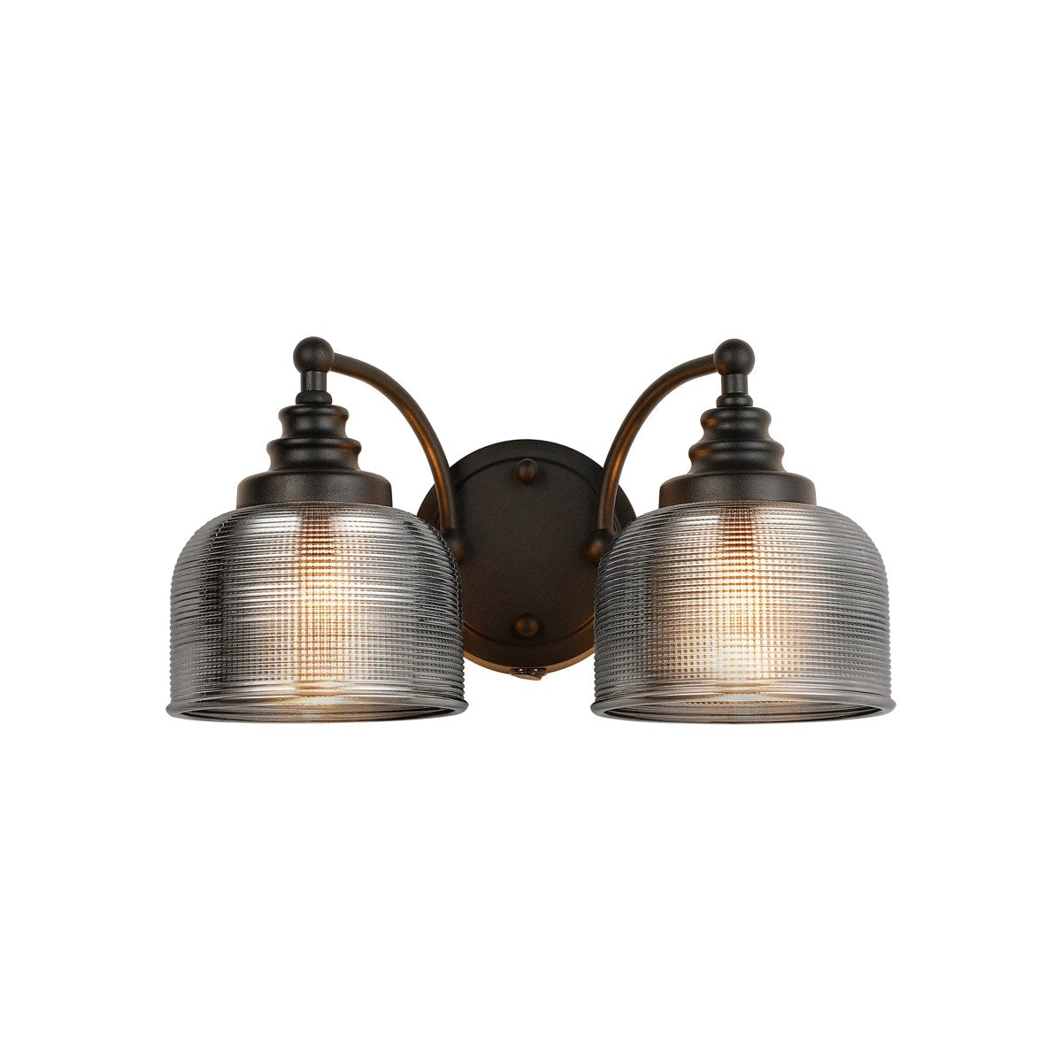 Regent Lourdes 2 Light Switched Double Wall Light 340mm - Satin Black / Smoke