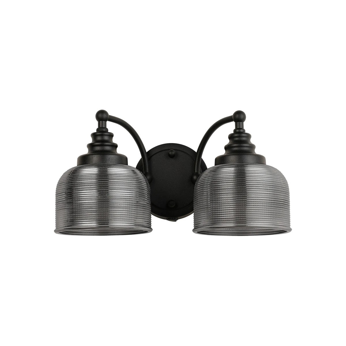 Regent Lourdes 2 Light Switched Double Wall Light 340mm - Satin Black / Smoke