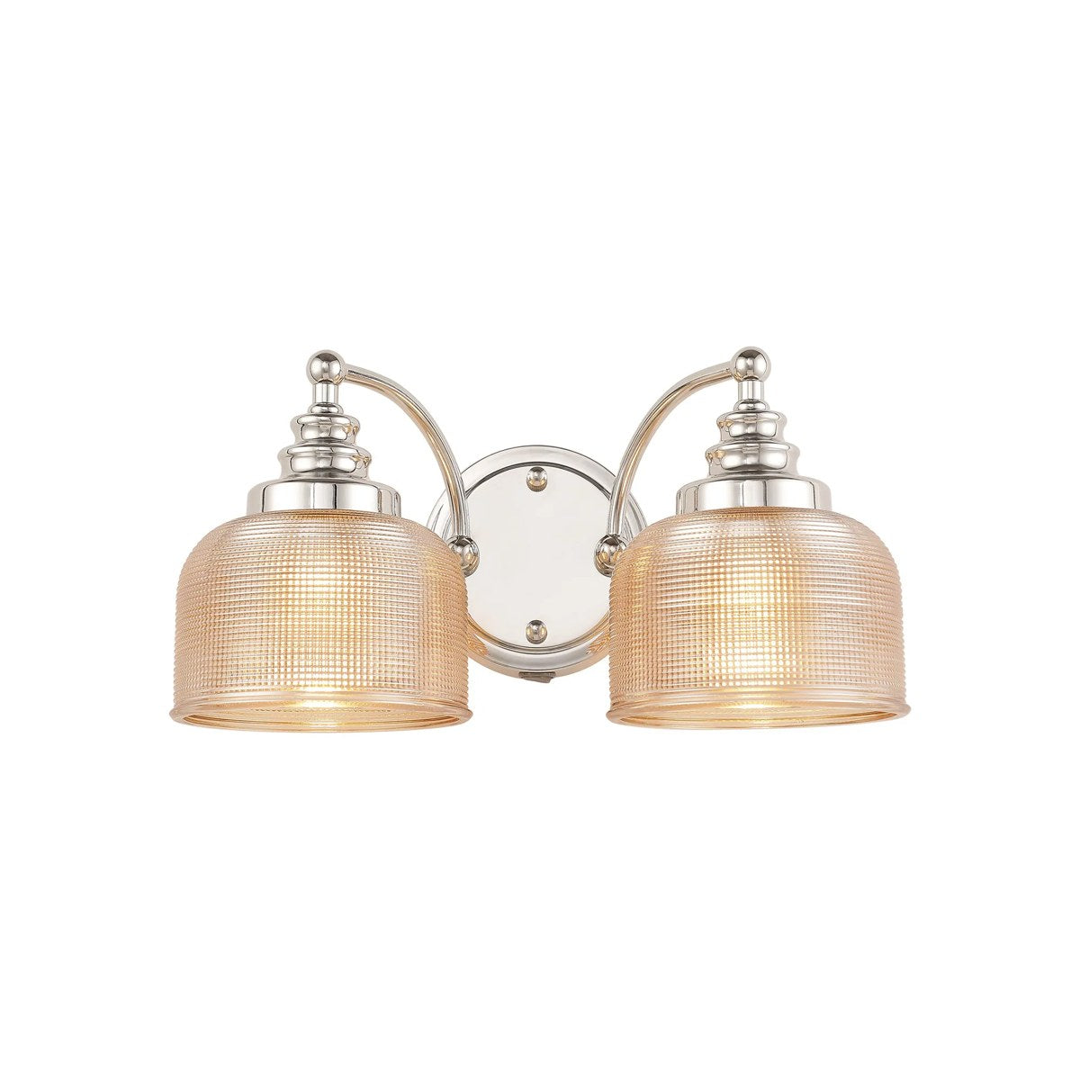 Regent Lourdes 2 Light Switched Double Wall Light 340mm - Polished Nickel / Amber