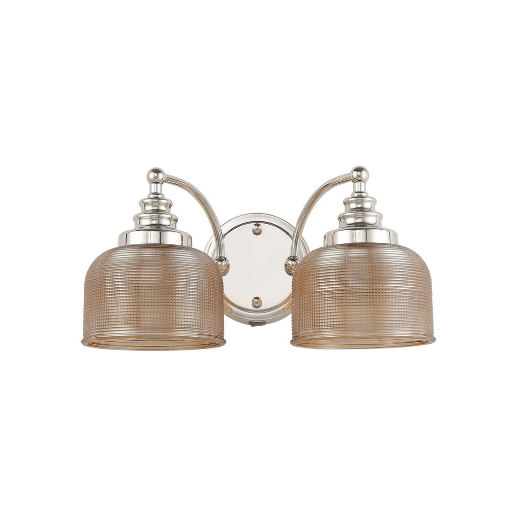 Regent Lourdes 2 Light Switched Double Wall Light 340mm - Polished Nickel / Amber