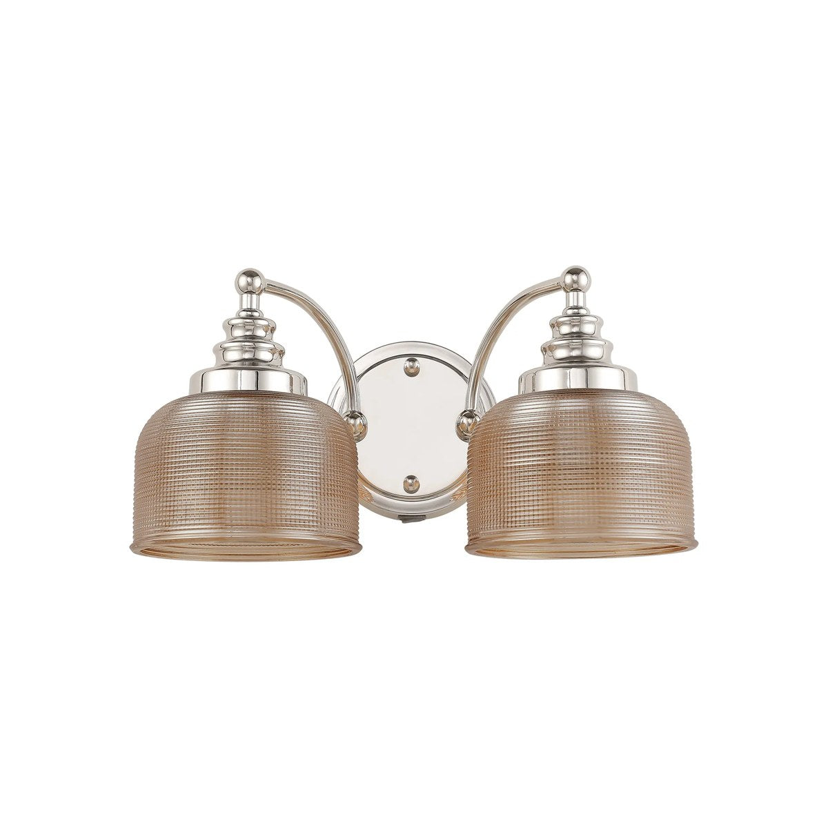 Regent Lourdes 2 Light Switched Double Wall Light 340mm - Polished Nickel / Amber