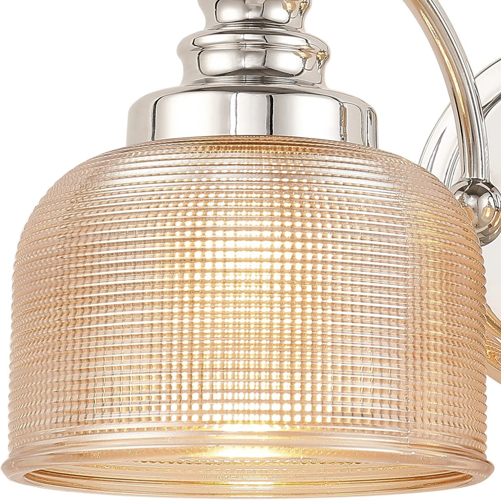 Regent Lourdes 2 Light Switched Double Wall Light 340mm - Polished Nickel / Amber
