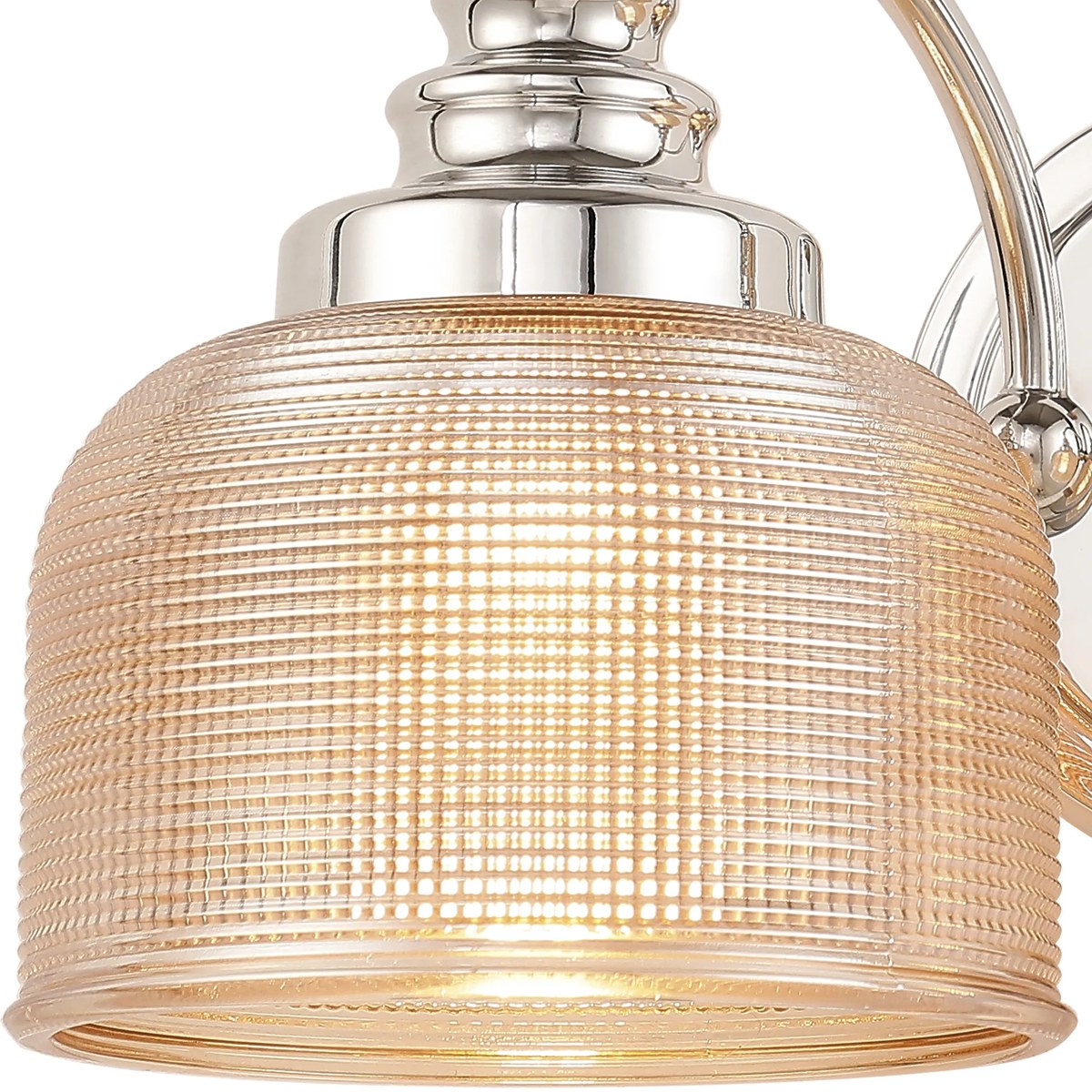 Regent Lourdes 2 Light Switched Double Wall Light 340mm - Polished Nickel / Amber