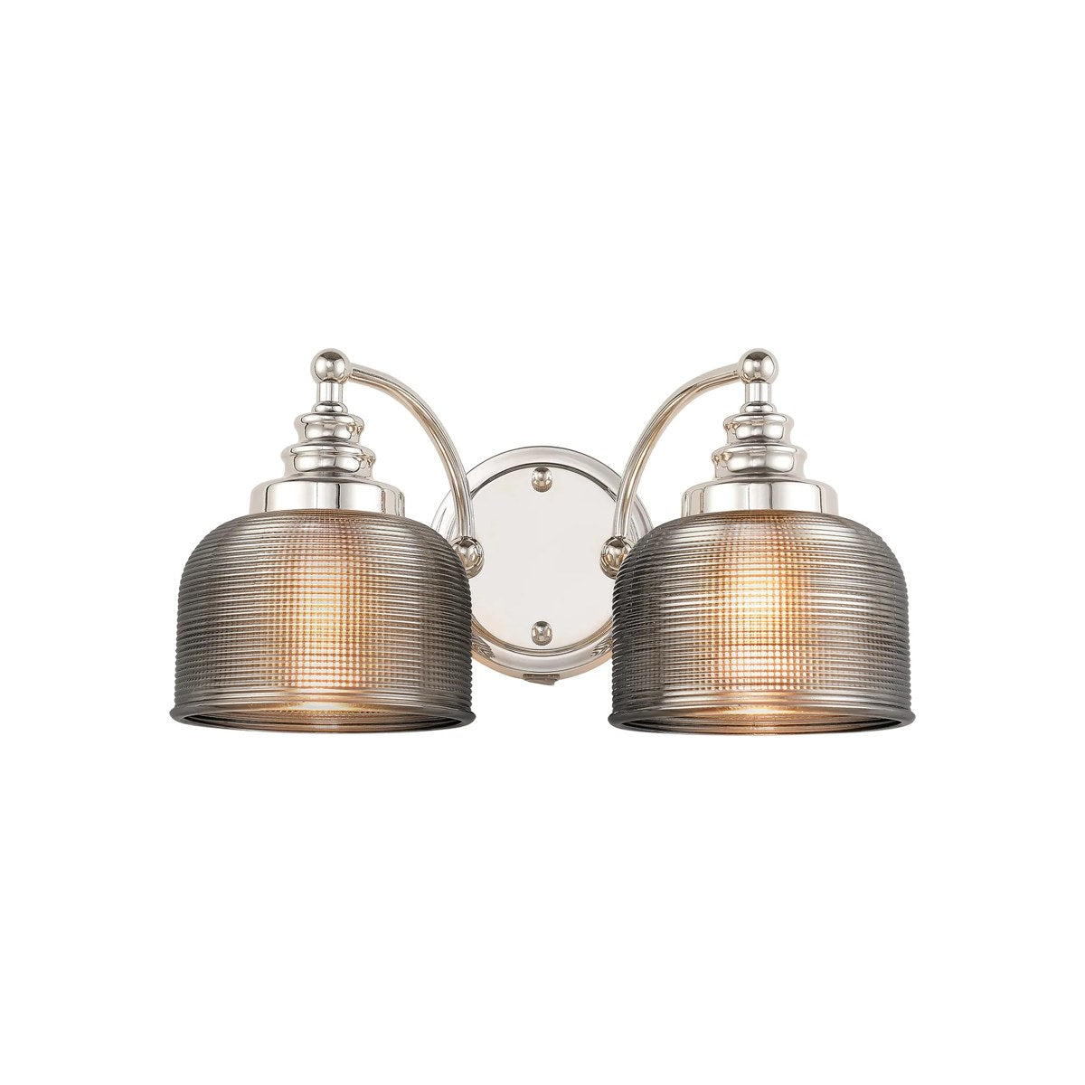 Regent Lourdes 2 Light Switched Double Wall Light 340mm - Polished Nickel / Smoke