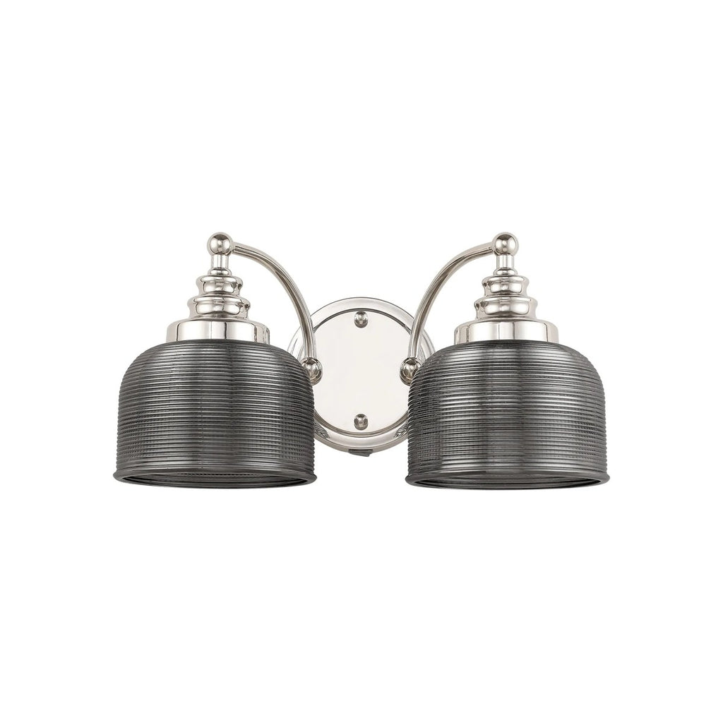 Regent Lourdes 2 Light Switched Double Wall Light 340mm - Polished Nickel / Smoke