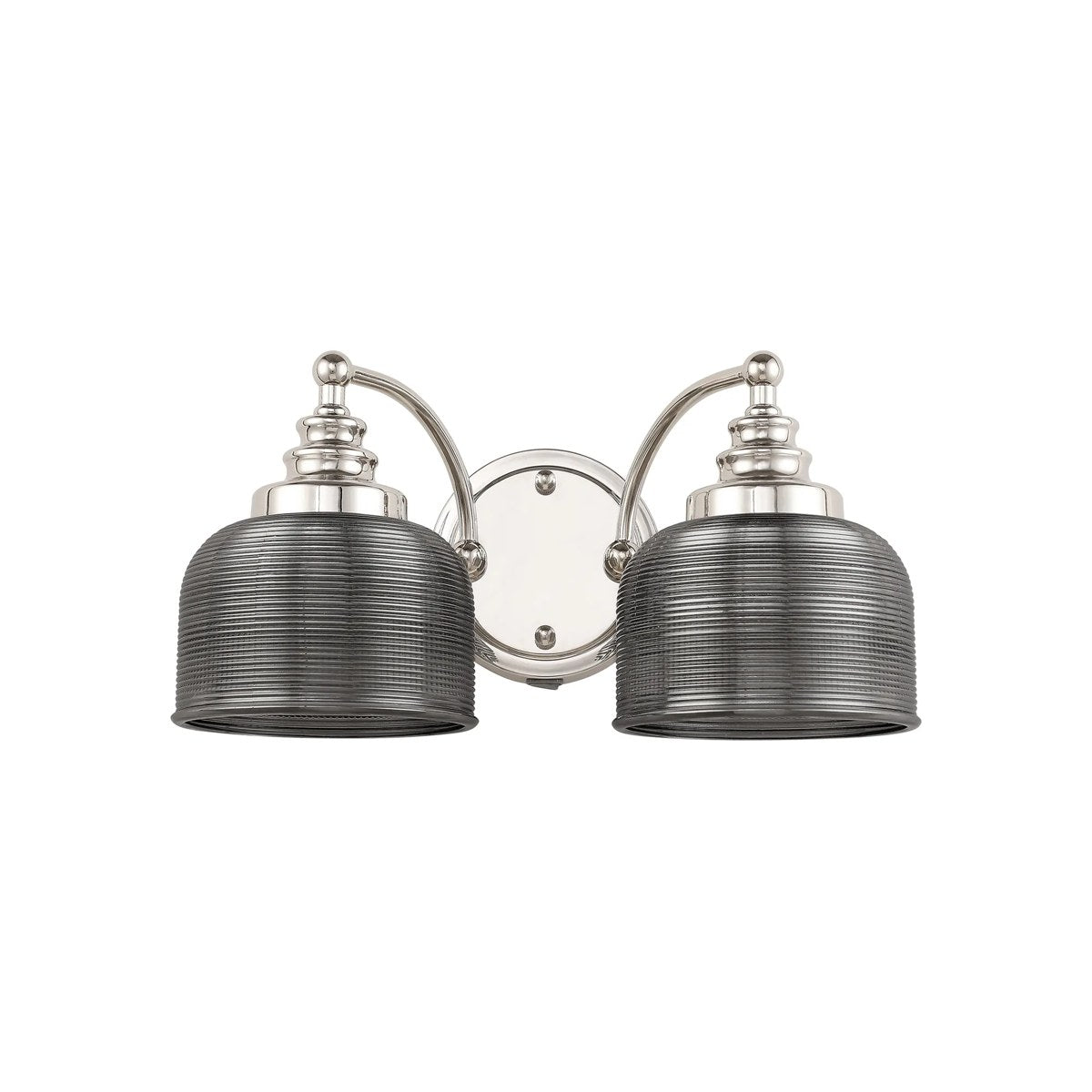 Regent Lourdes 2 Light Switched Double Wall Light 340mm - Polished Nickel / Smoke
